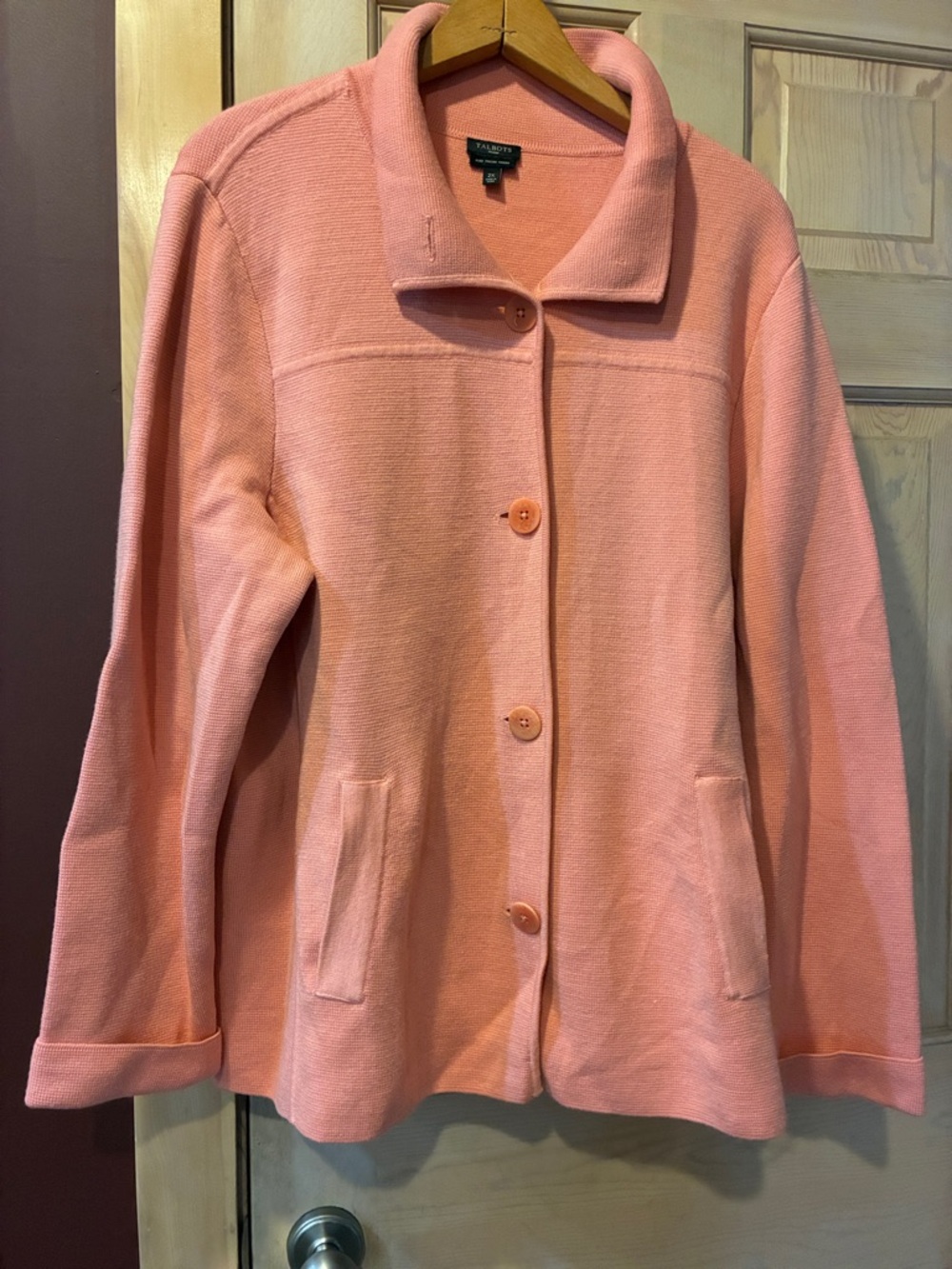 Talbots Soft Peach Button Wool Sweater